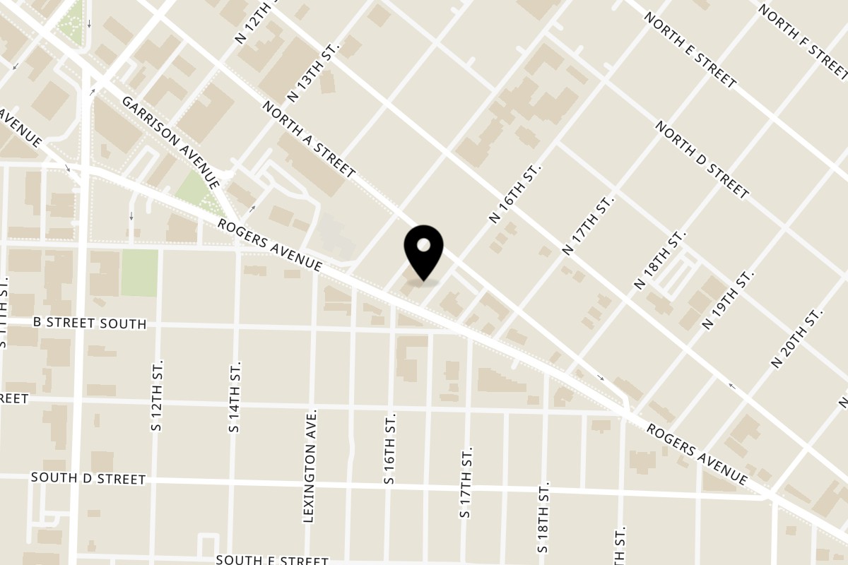 Map showing the location of R & R's Curry Express on 1525 Rogers Ave in Fort Smith